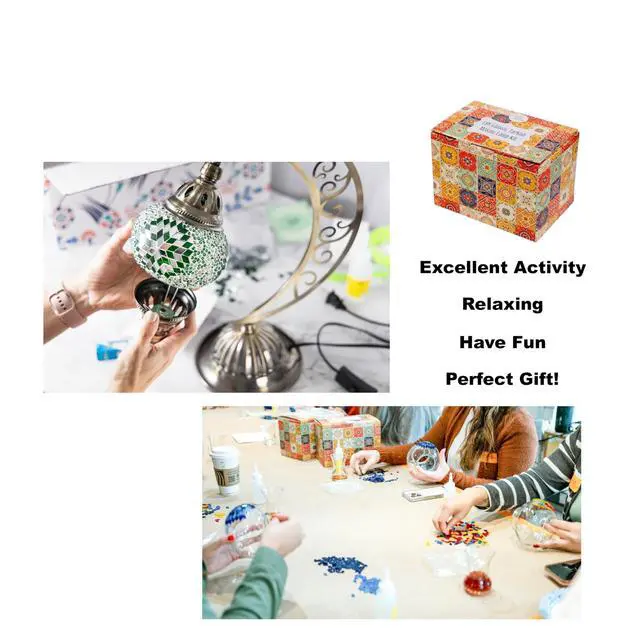Alt view image 6 of 7 - Turkish Mosaic Moon Lamp Making Kit | DIY Colorful Glass Decorative Table Desk Light | Craft Kit For Adults | Make Your Own Lamp | Living Room Bedroom | Mosaic Pieces, Beads, US-Plug (Blue)