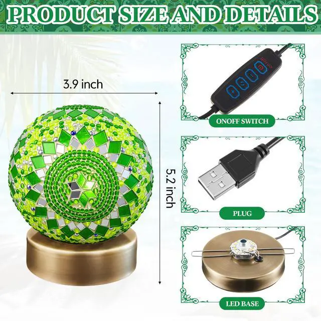 Alt view image 2 of 7 - Turkish Mosaic Lamp Kit DIY Stained Glass Decorative Table Bedside Night Light Tabletop Bohemian Moroccan Lamp Craft Kit for Living Room Decorations(Green)