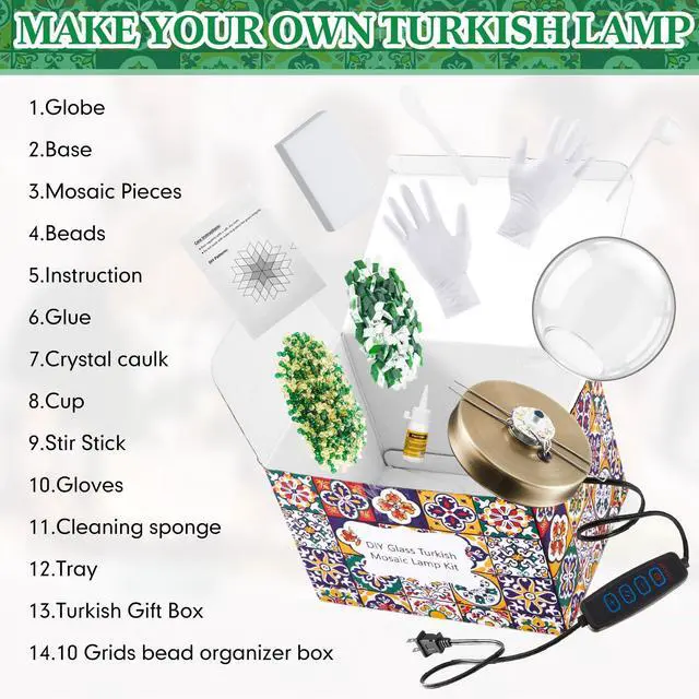 Alt view image 3 of 7 - Turkish Mosaic Lamp Kit DIY Stained Glass Decorative Table Bedside Night Light Tabletop Bohemian Moroccan Lamp Craft Kit for Living Room Decorations(Green)