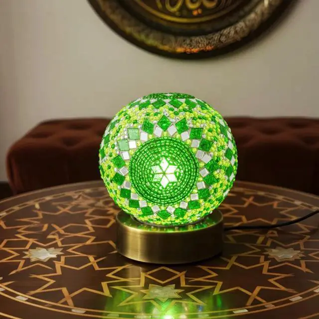 Alt view image 4 of 7 - Turkish Mosaic Lamp Kit DIY Stained Glass Decorative Table Bedside Night Light Tabletop Bohemian Moroccan Lamp Craft Kit for Living Room Decorations(Green)