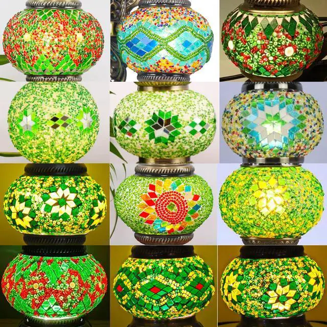 Alt view image 6 of 7 - Turkish Mosaic Lamp Kit DIY Stained Glass Decorative Table Bedside Night Light Tabletop Bohemian Moroccan Lamp Craft Kit for Living Room Decorations(Green)