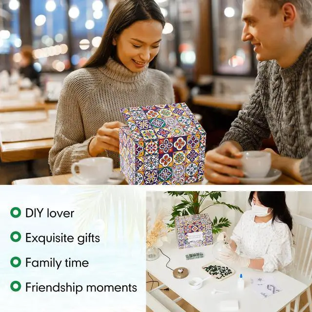 Alt view image 7 of 7 - Turkish Mosaic Lamp Kit DIY Stained Glass Decorative Table Bedside Night Light Tabletop Bohemian Moroccan Lamp Craft Kit for Living Room Decorations(Green)