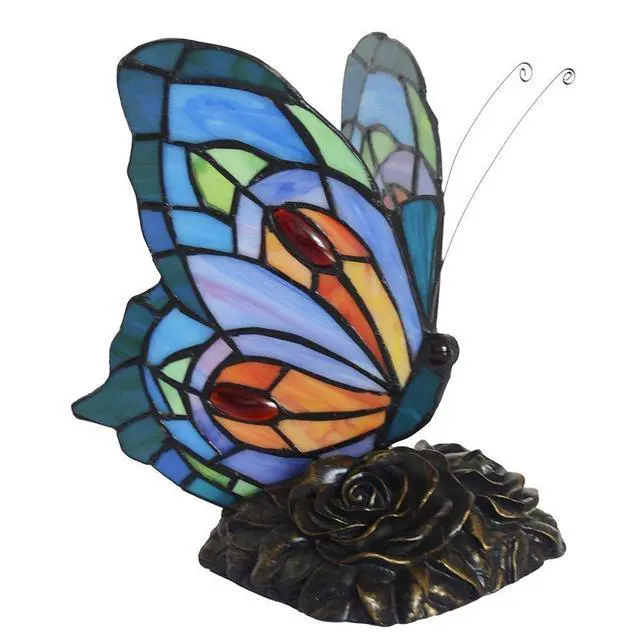 Alt view image 6 of 7 - L10040 Butterfly Tiffany Style Stained Glass Accent Table Lamp, Night Light (Multi-Colored C)