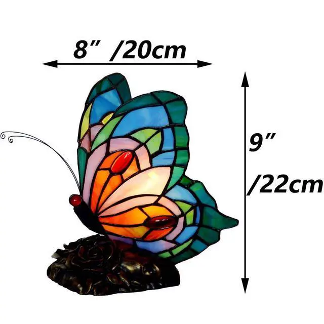 Alt view image 5 of 7 - L10040 Butterfly Tiffany Style Stained Glass Accent Table Lamp, Night Light (Multi-Colored C)