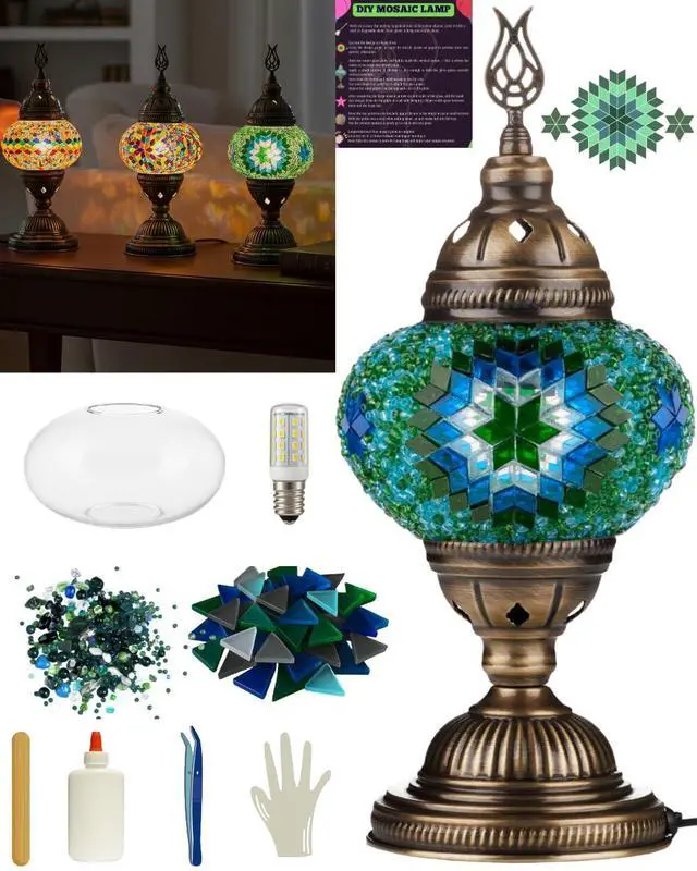 Main image of DIY Turkish Moroccan Mosaic Lamp Making Kit No Grout Needed Fun, Easy, No Experience Required Complete Mosaic Art & Craft Project for Adults & Teens Make Your Own Table Lamp