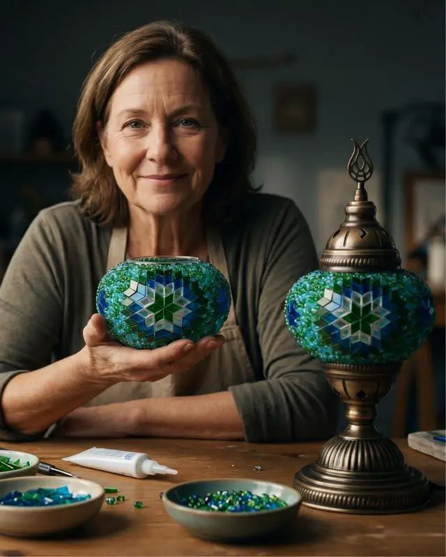 Alt view image 3 of 7 - DIY Turkish Moroccan Mosaic Lamp Making Kit No Grout Needed Fun, Easy, No Experience Required Complete Mosaic Art & Craft Project for Adults & Teens Make Your Own Table Lamp