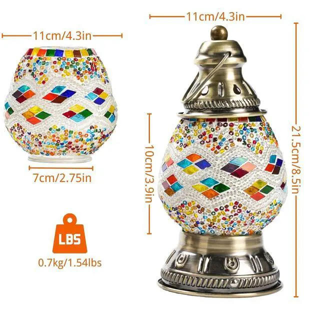 Alt view image 2 of 6 - Turkish Mosaic Table Lamp, Handmade Stained Glass Desk Lamp, USB Rechargeable Touch Night Light, 3 Brightness Levels, 1800mAh Cordless Lamp for Bedroom Decor