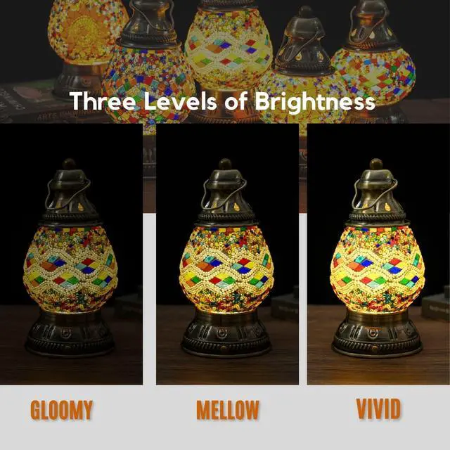 Alt view image 5 of 6 - Turkish Mosaic Table Lamp, Handmade Stained Glass Desk Lamp, USB Rechargeable Touch Night Light, 3 Brightness Levels, 1800mAh Cordless Lamp for Bedroom Decor