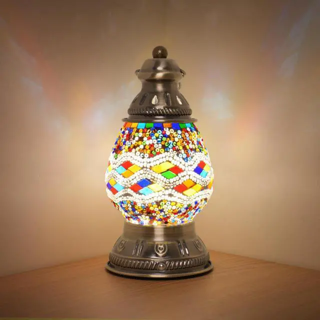 Main image of Turkish Mosaic Table Lamp, Handmade Stained Glass Desk Lamp, USB Rechargeable Touch Night Light, 3 Brightness Levels, 1800mAh Cordless Lamp for Bedroom Decor