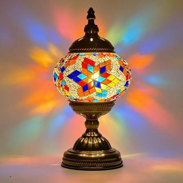 Main image of Turkish Moroccan Table Lamp Tiffany Style Mosaic Table Lamp Glass Bedside Lamps for Bedroom Living Room Handmade Stained Glass Lamp Vintage with Bronze Base Included LED Bulb