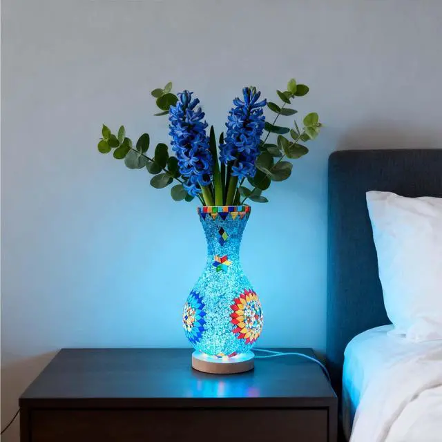 Alt view image 5 of 7 - Turkish Mosaic Table Lamp Moroccan Style Colorful Handmade Glass Vase USB Power Tiffany Mosaic Table Night Light for Bedroom Living Room Decor Colorful5.11in*11in