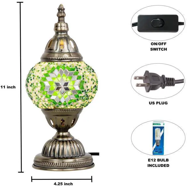 Alt view image 5 of 7 - Turkish Mosaic Lamp Kit DIY Glass Decorative Table Bedside Night Light Tabletop for Living Room Bedroom | Make Your Own Lamp | Antique Bronze Base (Green)