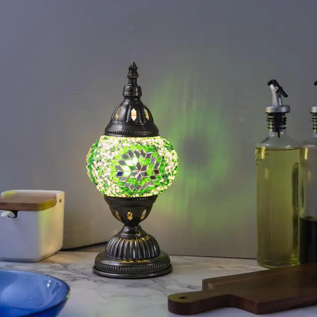 Alt view image 6 of 7 - Turkish Mosaic Lamp Kit DIY Glass Decorative Table Bedside Night Light Tabletop for Living Room Bedroom | Make Your Own Lamp | Antique Bronze Base (Green)
