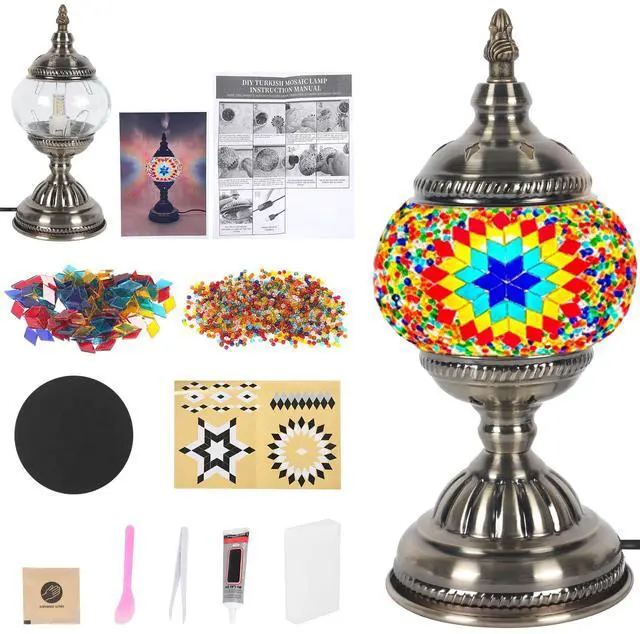 Main image of DIY Turkish Mosaic Lamp Kit, Stained Glass Table Lamp Making Kit - Fun, Easy, No Experience Required, Complete Mosaic Art & Craft Project Kit for Adults & Teens, Make Your Own Table Lamp (Multicolor)