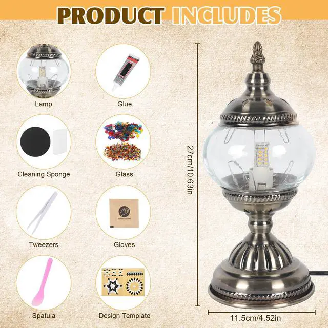 Alt view image 2 of 7 - DIY Turkish Mosaic Lamp Kit, Stained Glass Table Lamp Making Kit - Fun, Easy, No Experience Required, Complete Mosaic Art & Craft Project Kit for Adults & Teens, Make Your Own Table Lamp (Multicolor)