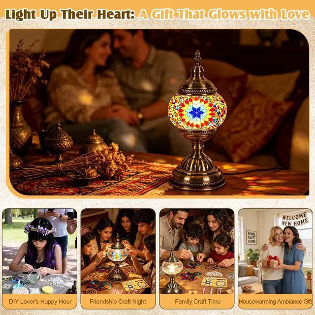 Alt view image 4 of 7 - DIY Turkish Mosaic Lamp Kit, Stained Glass Table Lamp Making Kit - Fun, Easy, No Experience Required, Complete Mosaic Art & Craft Project Kit for Adults & Teens, Make Your Own Table Lamp (Multicolor)