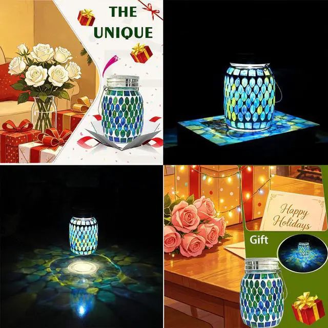 Alt view image 2 of 7 - Solar Mosaic Glass Solar Hanging Lantern, Waterproof Outdoor Garden Light
