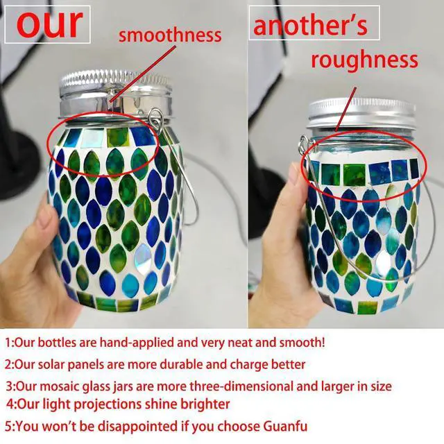 Alt view image 3 of 7 - Solar Mosaic Glass Solar Hanging Lantern, Waterproof Outdoor Garden Light