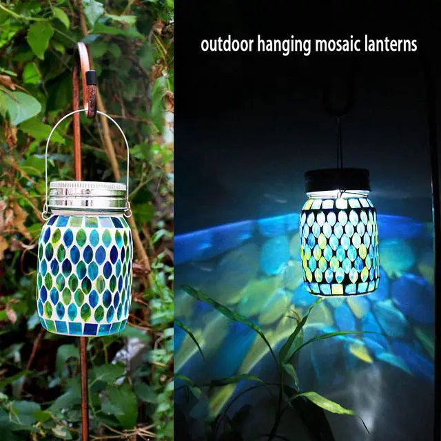 Alt view image 4 of 7 - Solar Mosaic Glass Solar Hanging Lantern, Waterproof Outdoor Garden Light