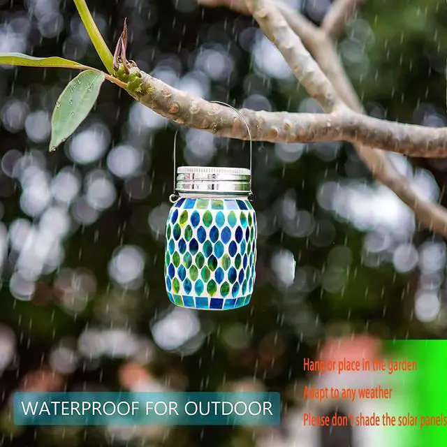 Alt view image 6 of 7 - Solar Mosaic Glass Solar Hanging Lantern, Waterproof Outdoor Garden Light