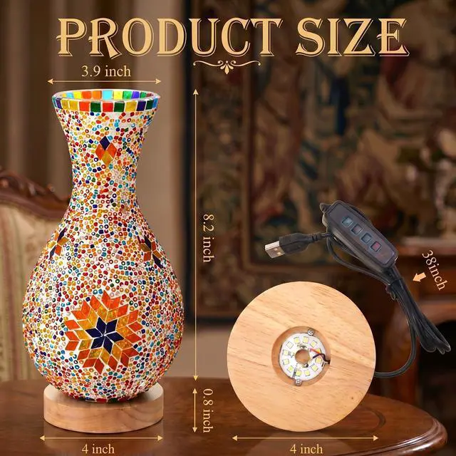 Alt view image 2 of 6 - Turkish Mosaic Lamp Kit DIY Mosaic Vase Lamp Colorful Handmade Glass Vase with Wood Base for Flowers Moroccan Table Bedside Light Craft Kits for Living Room Decorations