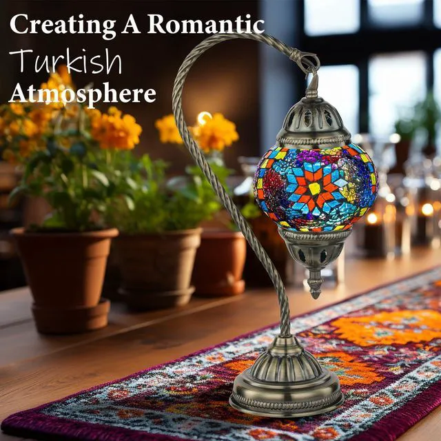 Alt view image 2 of 6 - Turkish Mosaic Lamp Stained Glass Table Lamp with Tiffany Style