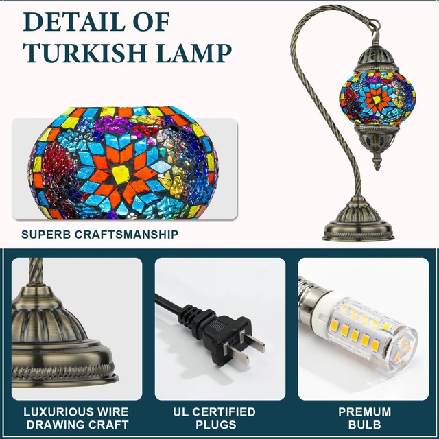 Alt view image 4 of 6 - Turkish Mosaic Lamp Stained Glass Table Lamp with Tiffany Style