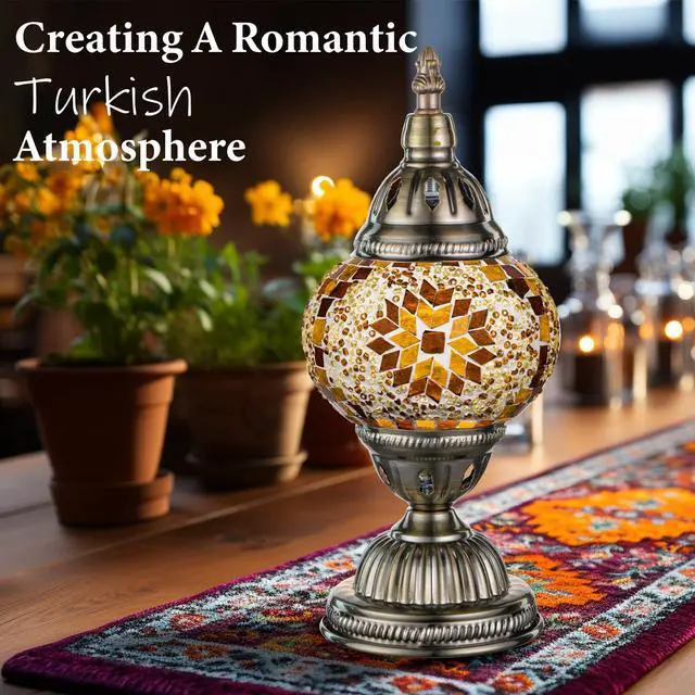 Alt view image 2 of 6 - Turkish Mosaic Lamp Stained Glass Table Lamp with Tiffany Style