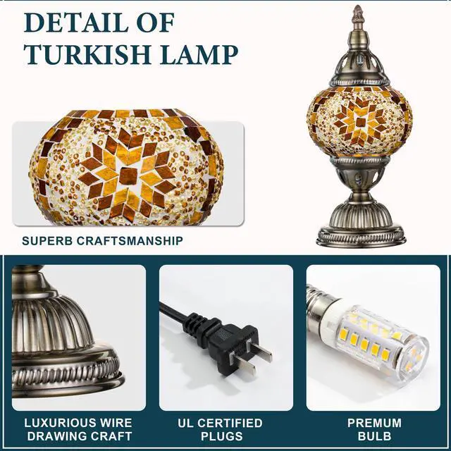 Alt view image 4 of 6 - Turkish Mosaic Lamp Stained Glass Table Lamp with Tiffany Style