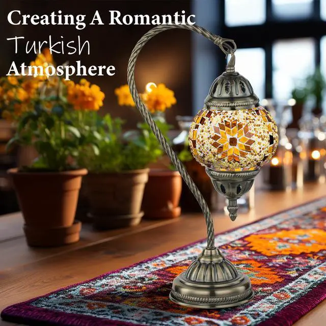 Alt view image 2 of 6 - Turkish Mosaic Lamp Stained Glass Table Lamp with Tiffany Style