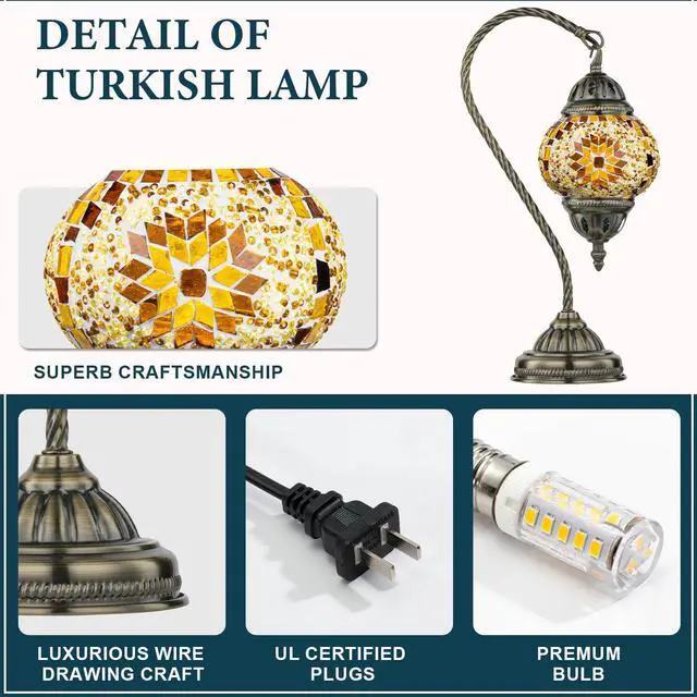 Alt view image 4 of 6 - Turkish Mosaic Lamp Stained Glass Table Lamp with Tiffany Style
