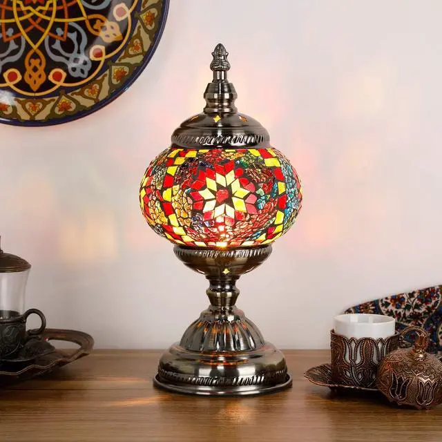 Alt view image 2 of 7 - Turkish Mosaic Lamp Stained Glass Table Lamp with Tiffany Style