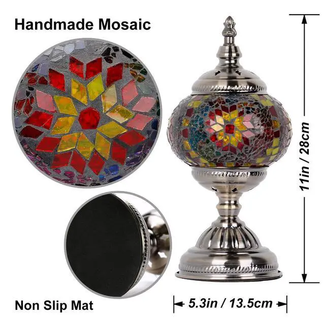 Alt view image 4 of 7 - Turkish Mosaic Lamp Stained Glass Table Lamp with Tiffany Style