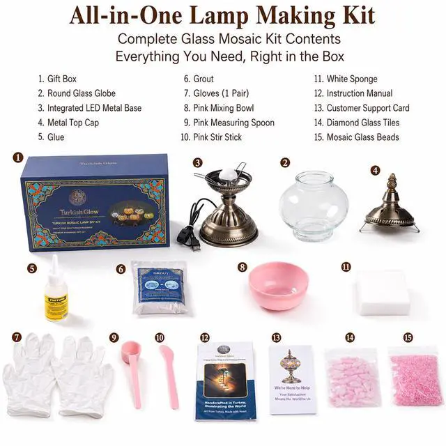 Alt view image 2 of 7 - DIY Turkish Mosaic Lamp Kit for Adults, Pink Boho Table Lamp