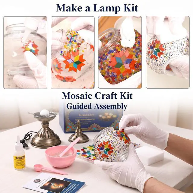 Alt view image 3 of 7 - DIY Turkish Mosaic Lamp Kit for Adults, Pink Boho Table Lamp