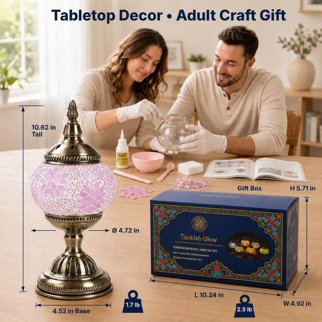 Alt view image 6 of 7 - DIY Turkish Mosaic Lamp Kit for Adults, Pink Boho Table Lamp