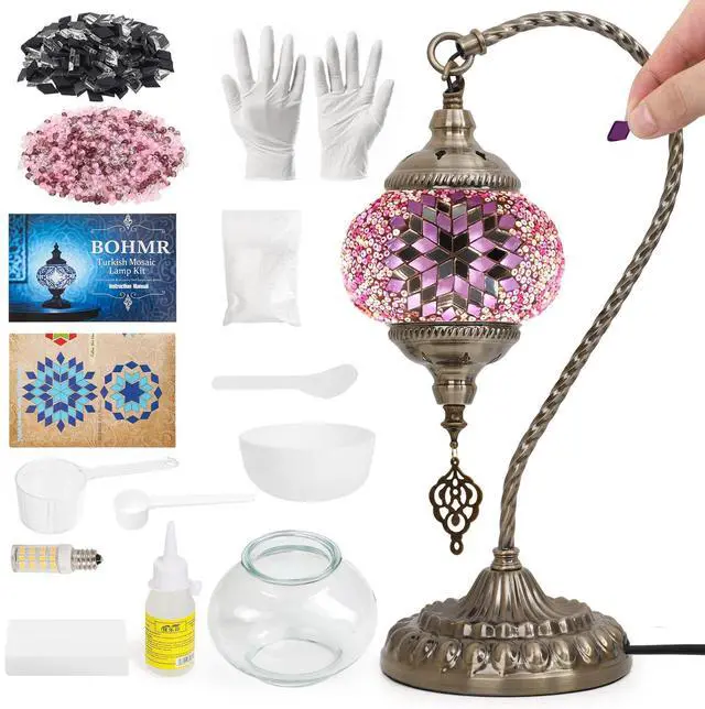 Main image of DIY Turkish Mosaic Lamp Kit for Adults,Swan-Neck Stained Glass Lamp Making Kit- Easy,Fun,No Experience Needed, Mosaic Art & Craft Project Kits for Adults & Teens,Make Your Own Table Lamp,Pink