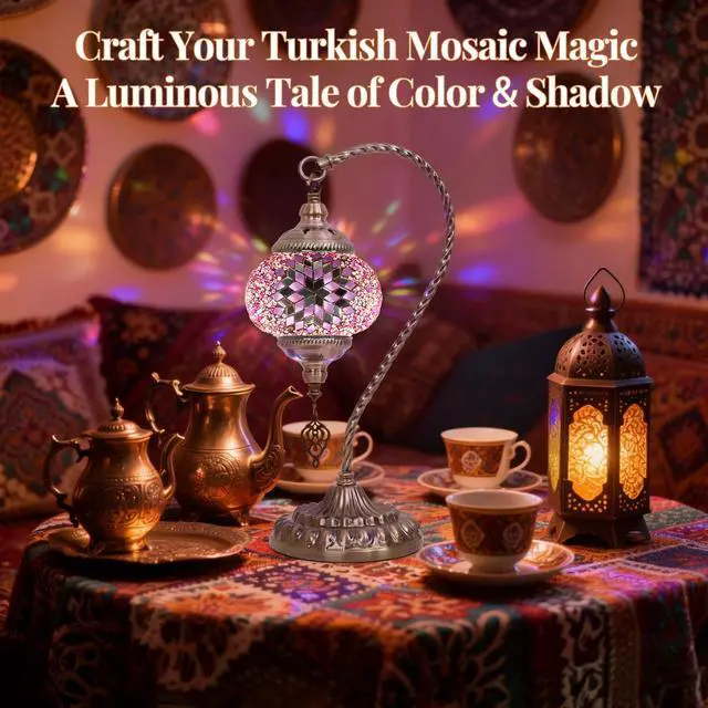 Alt view image 5 of 7 - DIY Turkish Mosaic Lamp Kit for Adults,Swan-Neck Stained Glass Lamp Making Kit- Easy,Fun,No Experience Needed, Mosaic Art & Craft Project Kits for Adults & Teens,Make Your Own Table Lamp,Pink