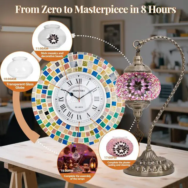Alt view image 4 of 7 - DIY Turkish Mosaic Lamp Kit for Adults,Swan-Neck Stained Glass Lamp Making Kit- Easy,Fun,No Experience Needed, Mosaic Art & Craft Project Kits for Adults & Teens,Make Your Own Table Lamp,Pink