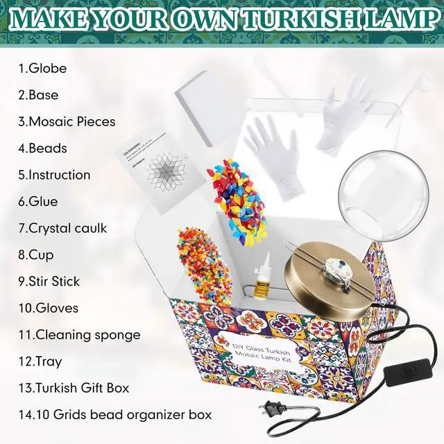 Alt view image 3 of 7 - Turkish Mosaic Lamp Kit DIY Stained Glass Decorative Table Bedside Night Light Tabletop Bohemian Moroccan Lamp Craft Kit for Living Room Decorations(Multicolor)