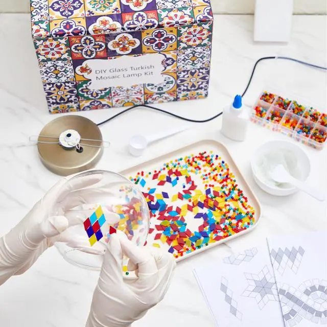 Alt view image 5 of 7 - Turkish Mosaic Lamp Kit DIY Stained Glass Decorative Table Bedside Night Light Tabletop Bohemian Moroccan Lamp Craft Kit for Living Room Decorations(Multicolor)