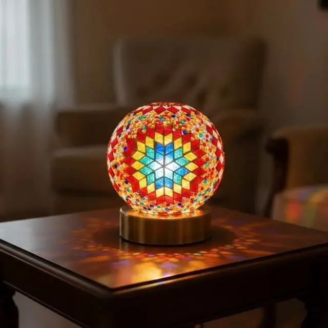 Alt view image 4 of 7 - Turkish Mosaic Lamp Kit DIY Stained Glass Decorative Table Bedside Night Light Tabletop Bohemian Moroccan Lamp Craft Kit for Living Room Decorations(Multicolor)