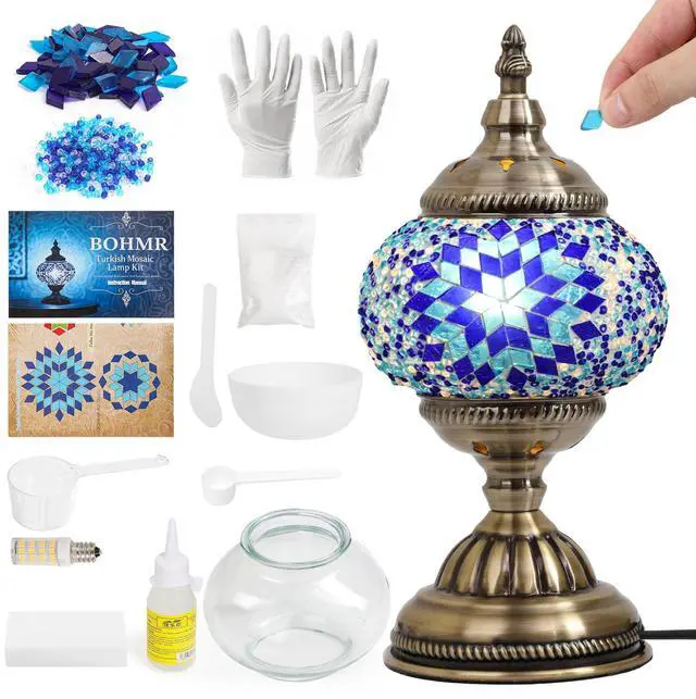 Main image of DIY Turkish Mosaic Lamp Kit, Stained Glass Table Lamp Making Kit- Easy and Fun, No Experience Needed, Mosaic Art & Craft Project Kits for Adults & Teens, Make Your Own Table Lamp,Blue