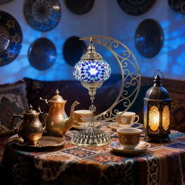 Alt view image 5 of 7 - DIY Turkish Mosaic Lamp Kit, Moon Stained Glass Lamp Making Kit- Easy,Fun,No Experience Needed, Mosaic Art & Craft Project Kits for Adults & Teens, Make Your Own Table Lamp,Christmas Gift,Blue