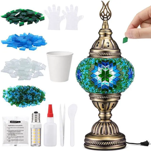 Main image of DIY Turkish Mosaic Lamp Kit for Adults Stained Glass Decorative Make Your Own Table Lamp Bronze Metal for Living Room Bedroom Bedside Decorations