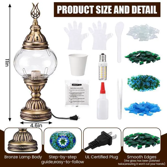 Alt view image 2 of 7 - DIY Turkish Mosaic Lamp Kit for Adults Stained Glass Decorative Make Your Own Table Lamp Bronze Metal for Living Room Bedroom Bedside Decorations