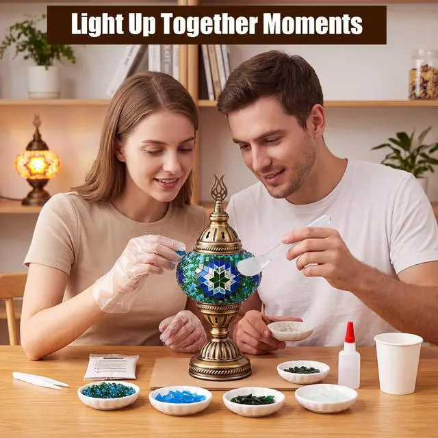 Alt view image 7 of 7 - DIY Turkish Mosaic Lamp Kit for Adults Stained Glass Decorative Make Your Own Table Lamp Bronze Metal for Living Room Bedroom Bedside Decorations