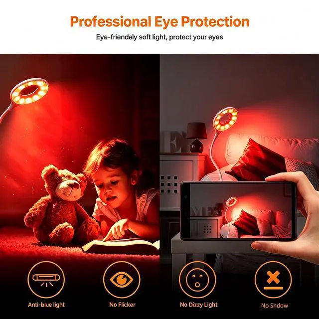 Alt view image 3 of 7 - Desk Lamp with 670nm Red Light Therapy for Reading Sleep Bedroom