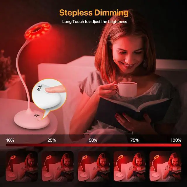 Alt view image 6 of 7 - Desk Lamp with 670nm Red Light Therapy for Reading Sleep Bedroom