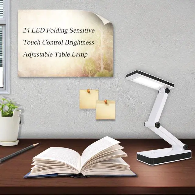 Alt view image 7 of 7 - Foldable LED Desk Lamp Portable LED Table Lamp Folding Light Sensitive Touch Control 3 Levels Adjustable Brightness Battery and USB Powered for Travel Reading Studing Home Office School